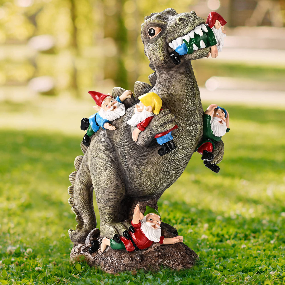SOWSUN 14" Garden Gnomes Statue Dinosaur Outdoor Decor Gifts for Women