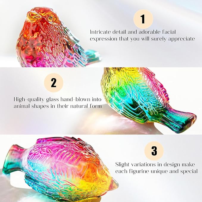 Blown Glass Bird Figurines - Crystal Collectible Decor for Home & Gifts