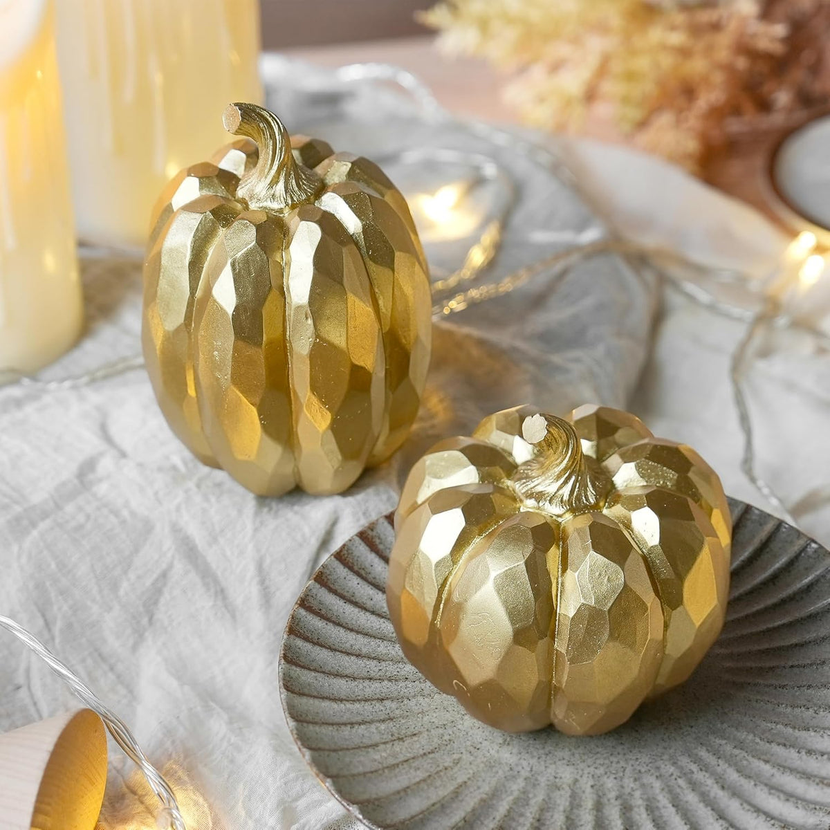 Pumpkin Decor Fall Decoration, Resin Gold Pumpkins for Decorating