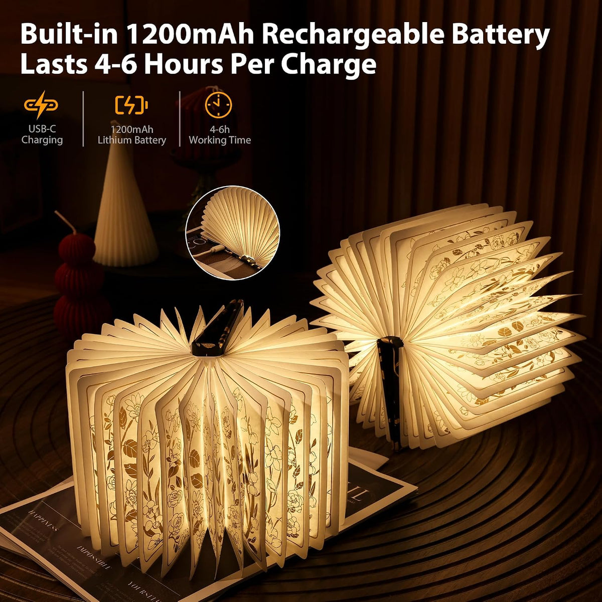 Floral Folding Book Lamp – Gift for Book Lovers