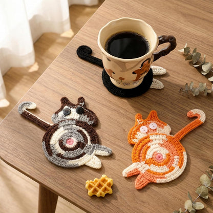 Coasters Gifts for Cat Lovers 3PCS Cat Coaster Woven Creative Cat Coaster