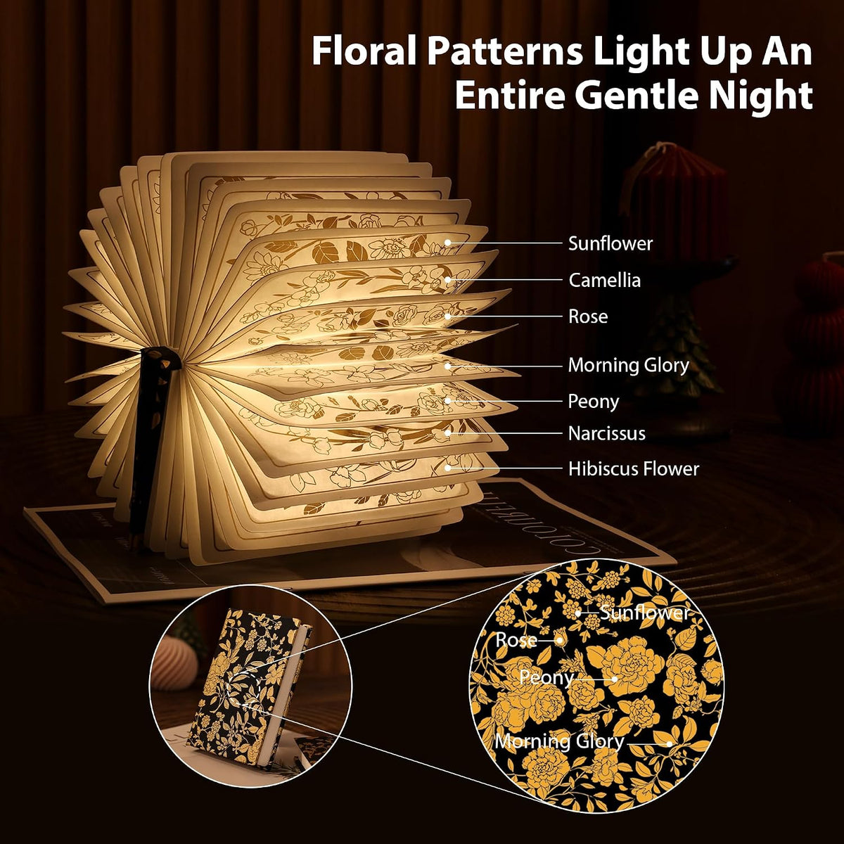 Floral Folding Book Lamp – Gift for Book Lovers