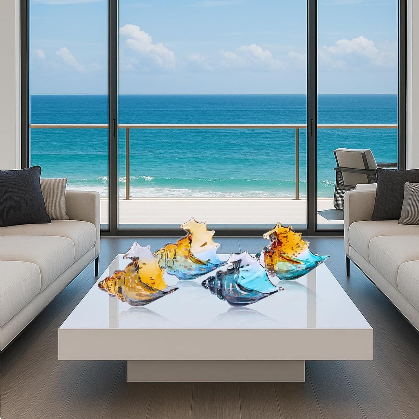 Seashell - Hand Blown Glass Coastal Unique Ocean Shell Conch Art Figurines