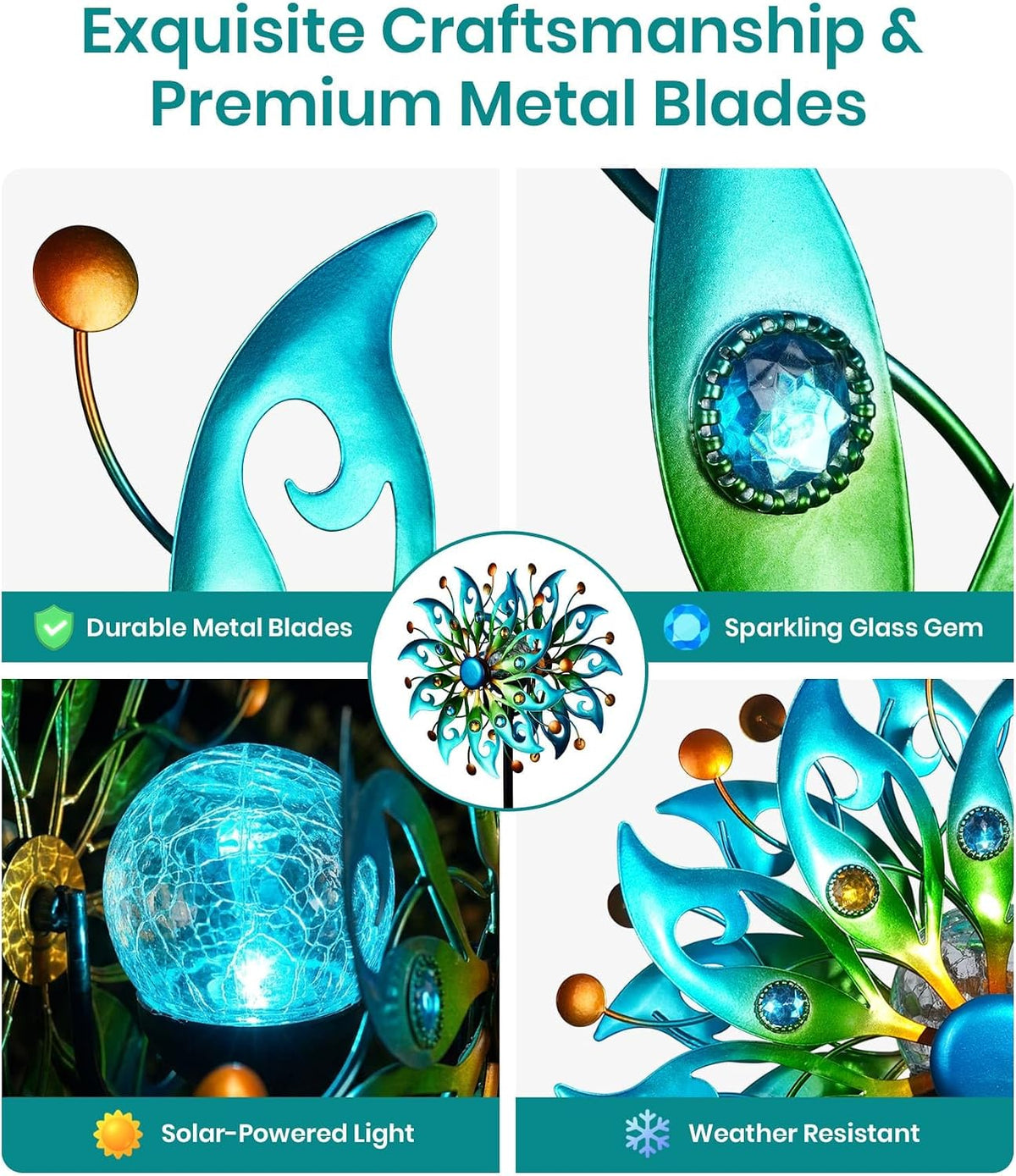 Solar Wind Spinners Outdoor, Yard Decorations Outdoor, Peacock Decor
