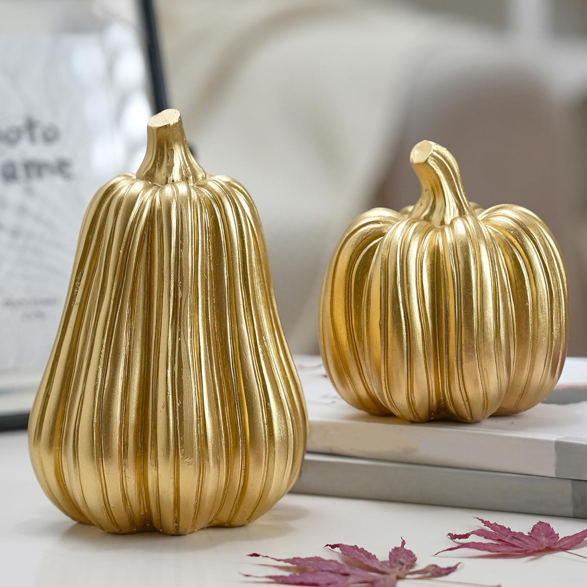 Pumpkin Decor Fall Decoration, Resin Gold Pumpkins for Decorating