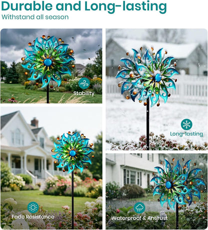 Solar Wind Spinners Outdoor, Yard Decorations Outdoor, Peacock Decor