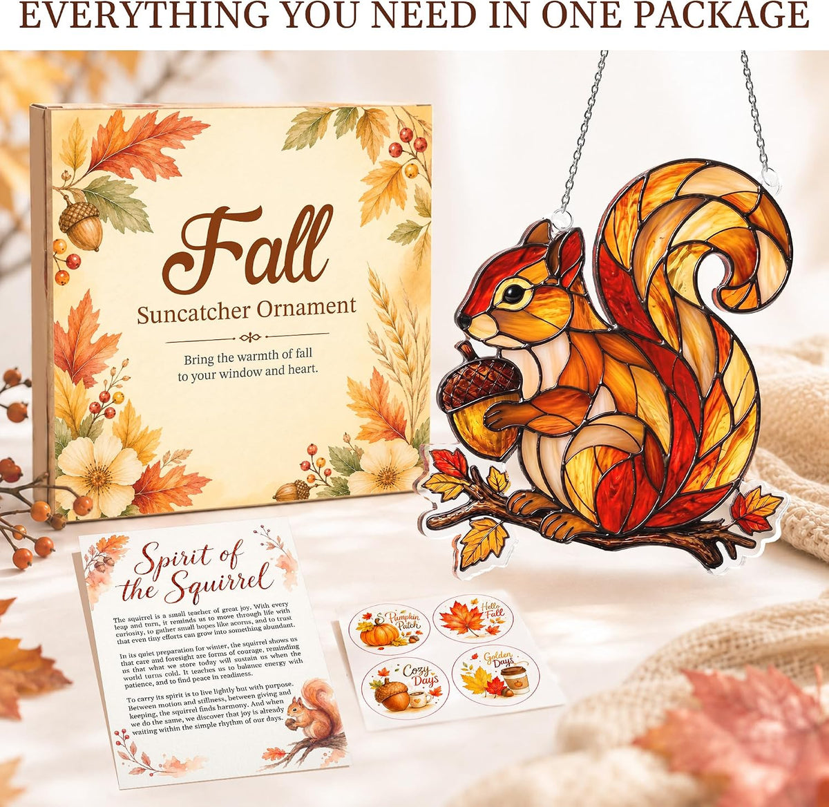 Acrylic Squirrel Suncatcher Autumn Ornamen, Squirrel Gifts for Women