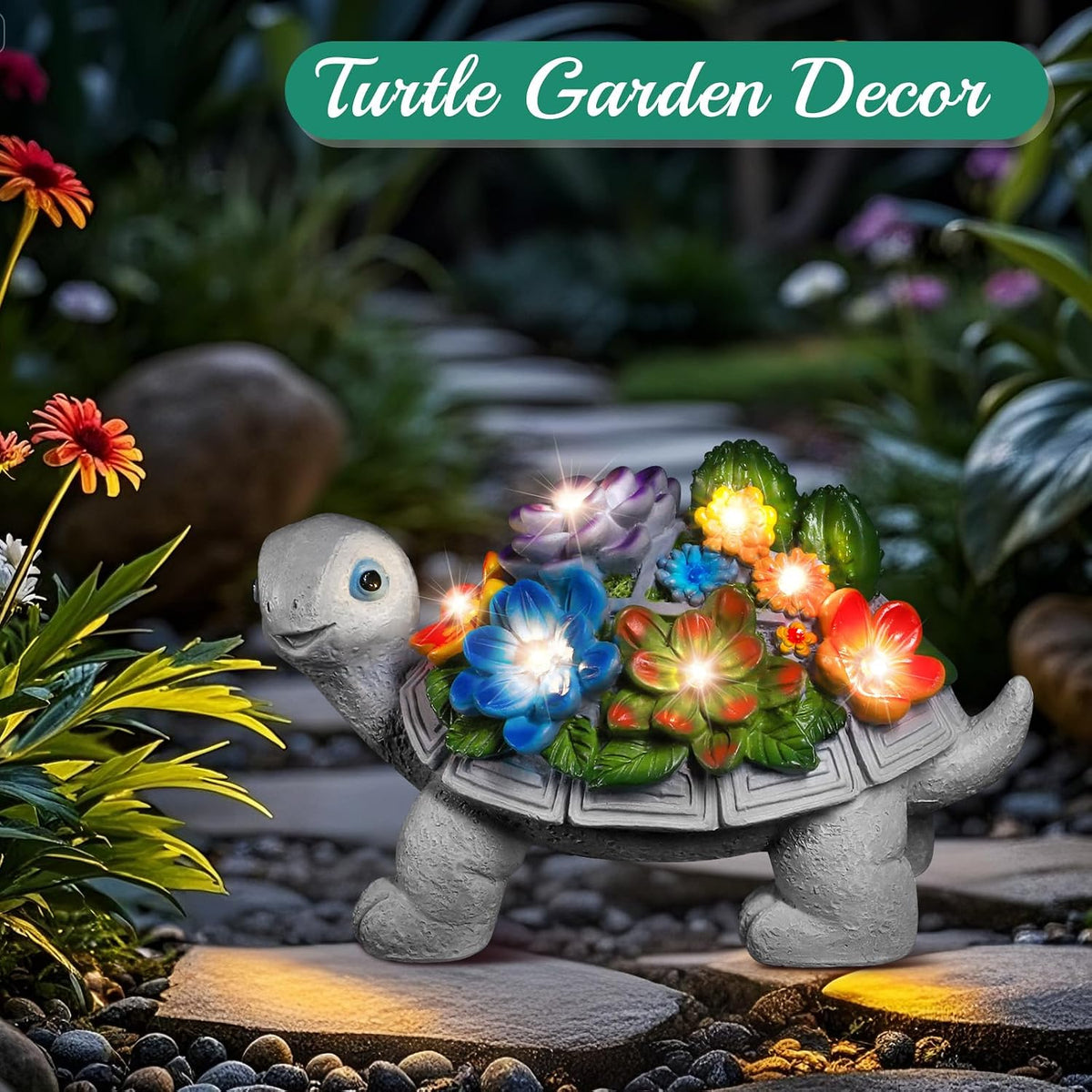 Turtle Statues Solar Garden Decor, Christmas Gift for Grandma Mom