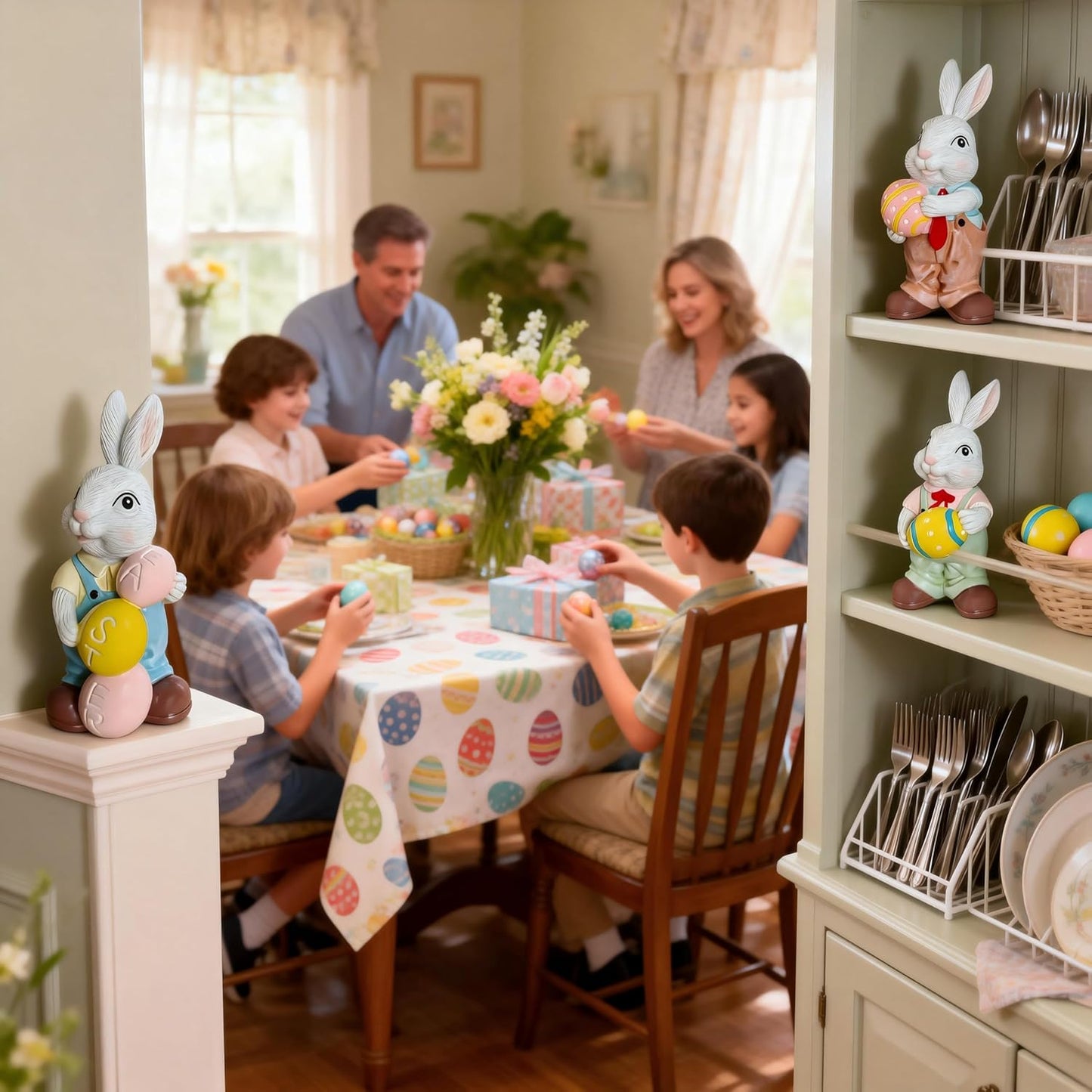 Easter- Cartoon Rabbit Holding Egg Resin Ornament for Home & Garden