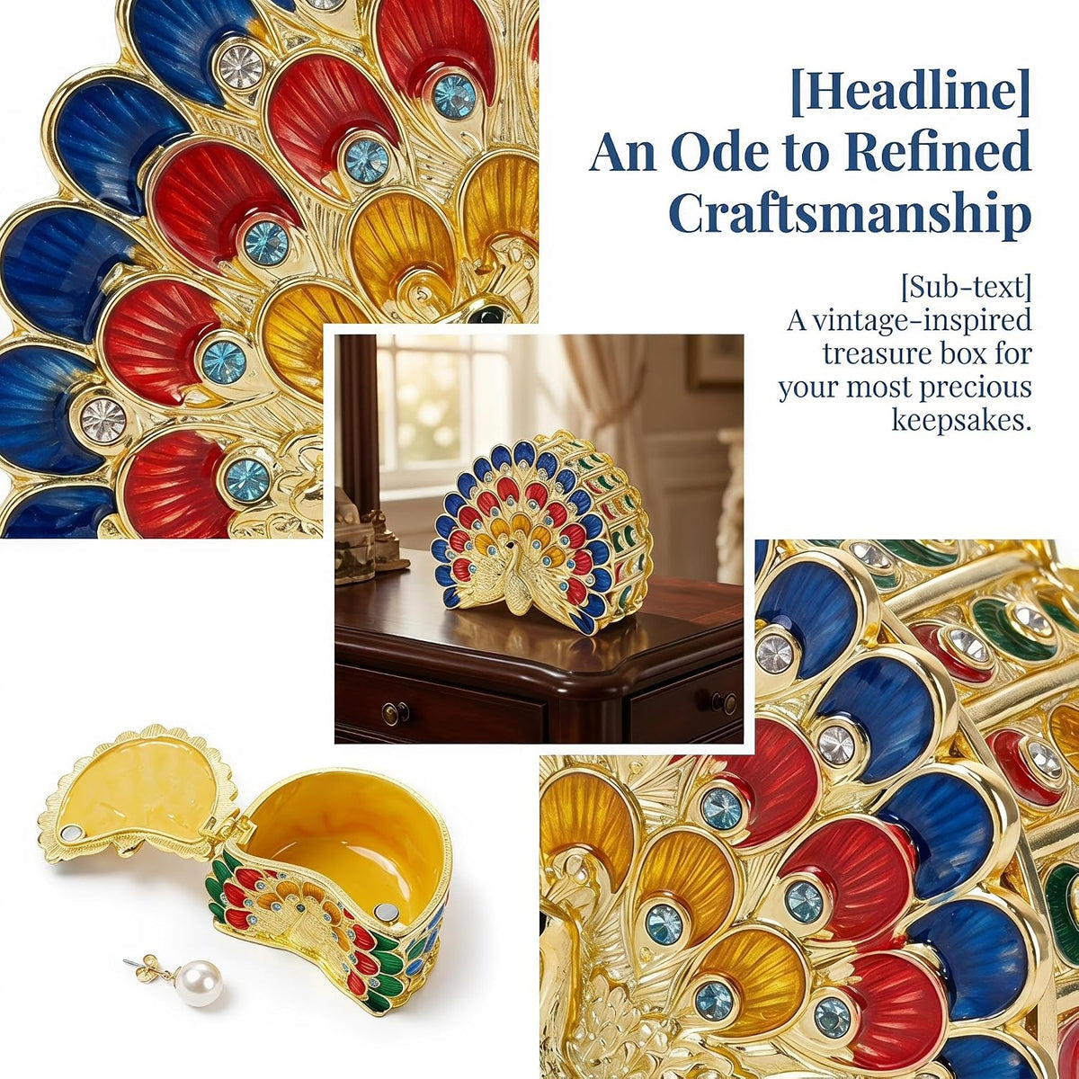 Enamel Peacock & Nature-Inspired Trinket Boxes