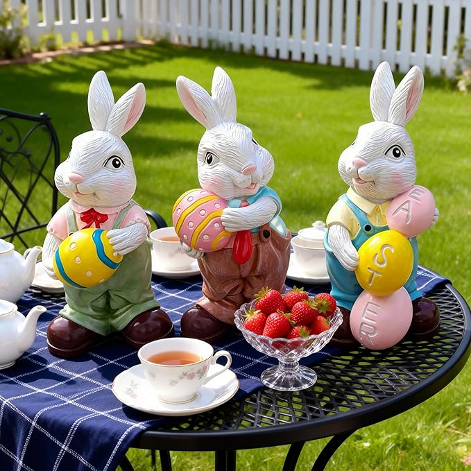 Easter- Cartoon Rabbit Holding Egg Resin Ornament for Home & Garden