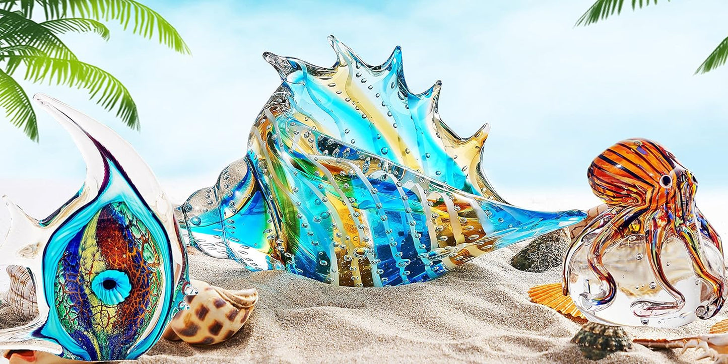 Glass Seashell - Hand Blown Glass Conch Figurines Ornament