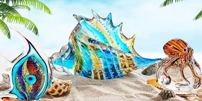 Glass Seashell - Hand Blown Glass Conch Figurines Ornament