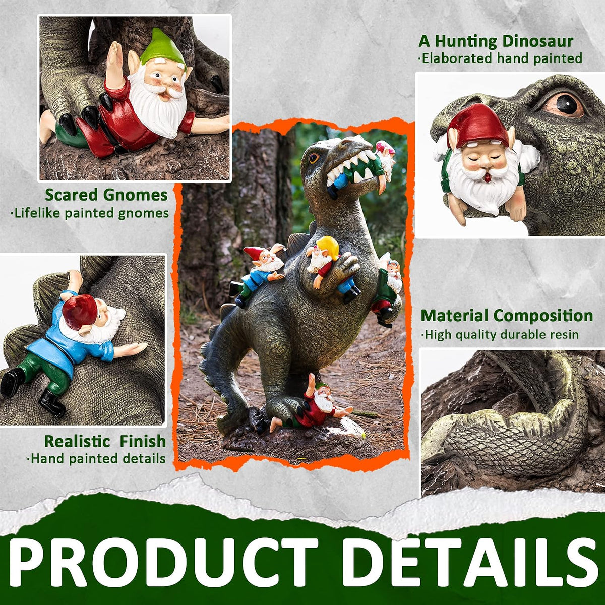 SOWSUN 14" Garden Gnomes Statue Dinosaur Outdoor Decor Gifts for Women