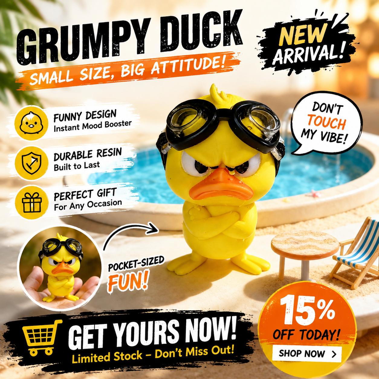 Trendy Shrugging Duck Figure | Swimming Goggles Shoulder Shrug Decoration | Creative Desktop Ornament Gift & Stress Relief Toy