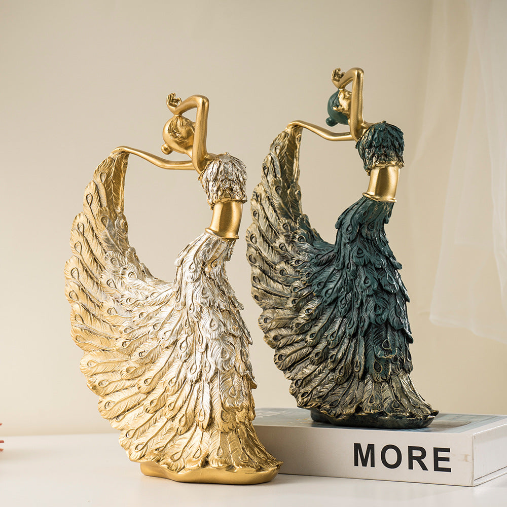 Elegant Peacock Art Figurine Dancer Statue Decorative Home