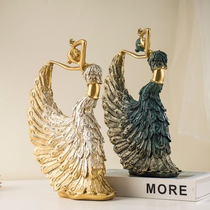 Elegant Peacock Art Figurine Dancer Statue Decorative Home