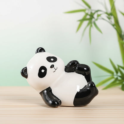 Adorable Panda Desk Figurine – Ceramic Handcrafted Animal Sculpture, Cute Mini Statue for Office Desk/Bookshelf/Shelf Decor, Artistic Home Accent Gift for Women, Teens, and Animal Lovers