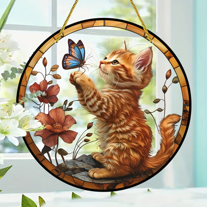 Whimsical Cat & Butterfly Acrylic Hanging Ornament