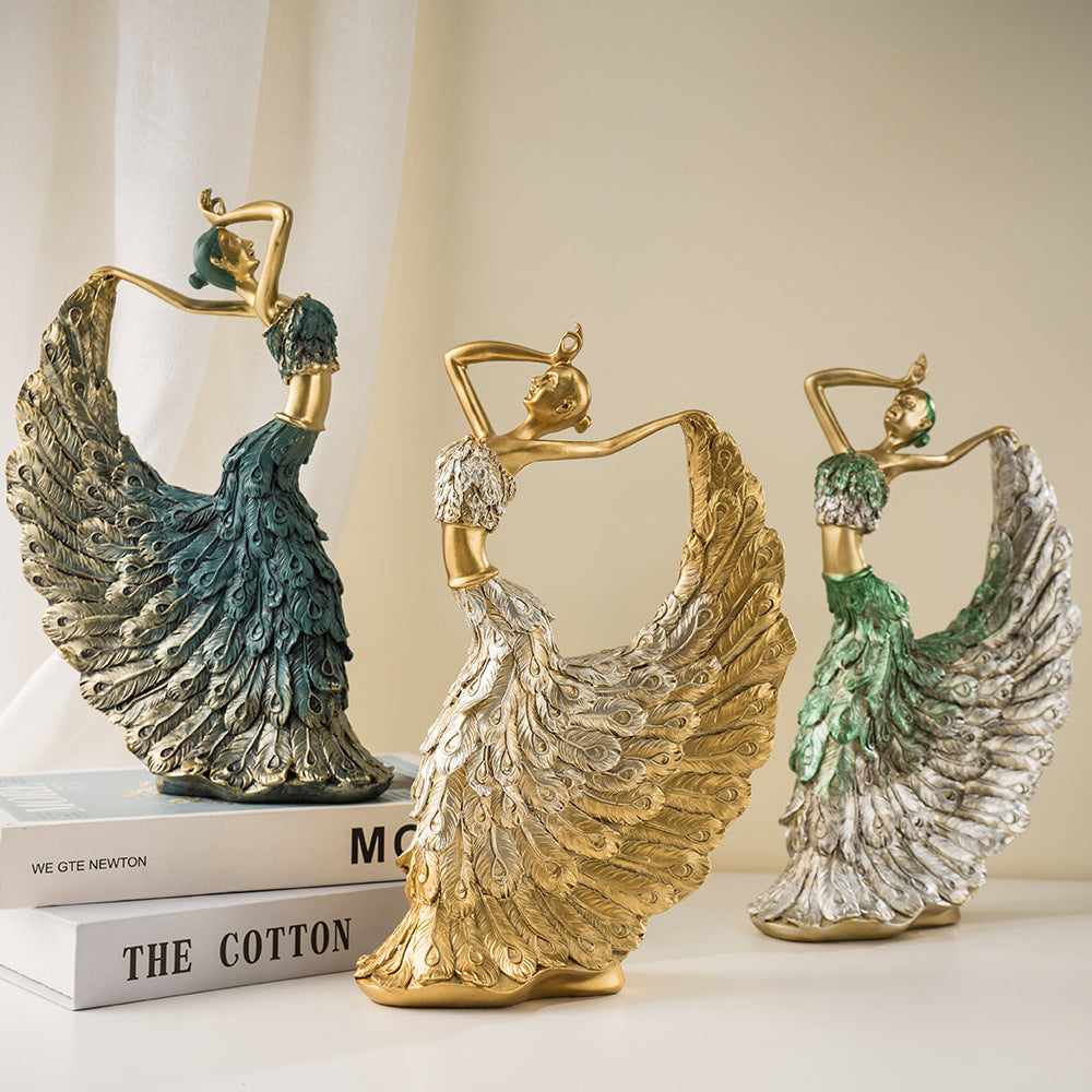 Elegant Peacock Art Figurine Dancer Statue Decorative Home