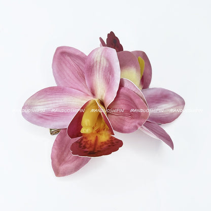 Double Orchid Hairpin Bohemian Holiday Style Hairpin Photo Hair Accessories Shiny Flower Side Clip
