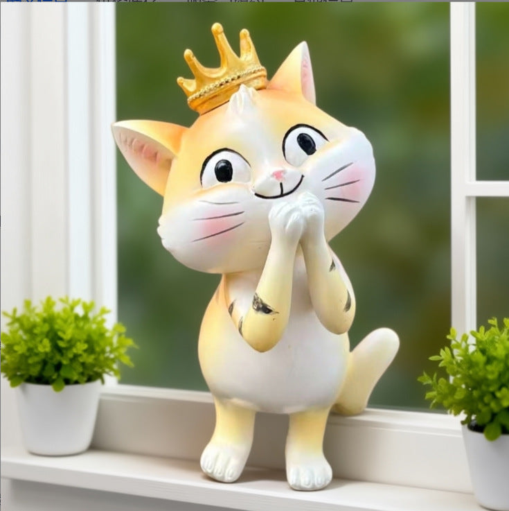 Crown Cat Resin Statue – Cute Praying Cat Garden Decor