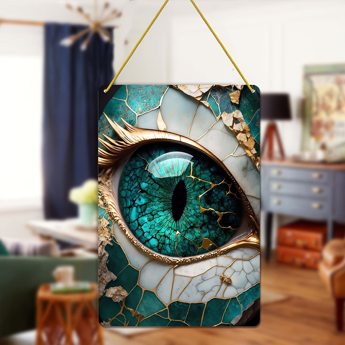 Turquoise Eye Wall Hanging Decor – Kintsugi-Inspired Surreal Art