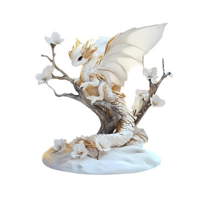 Bohemian Style White Dragon & Peach Blossom 2D Acrylic Decor