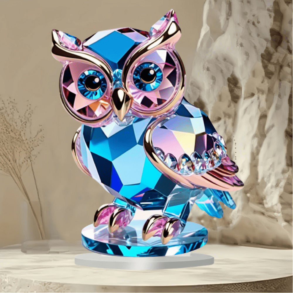 Sparkling Crystal Animal Acrylic Tabletop Decor - Peacock, Owl, Eagle & Rooster Figurines