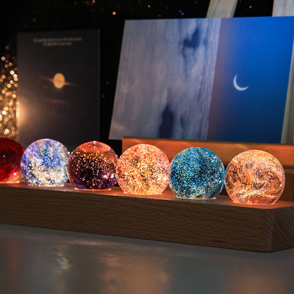 7-Color Crystal Glass Night Light Decor with LED Base