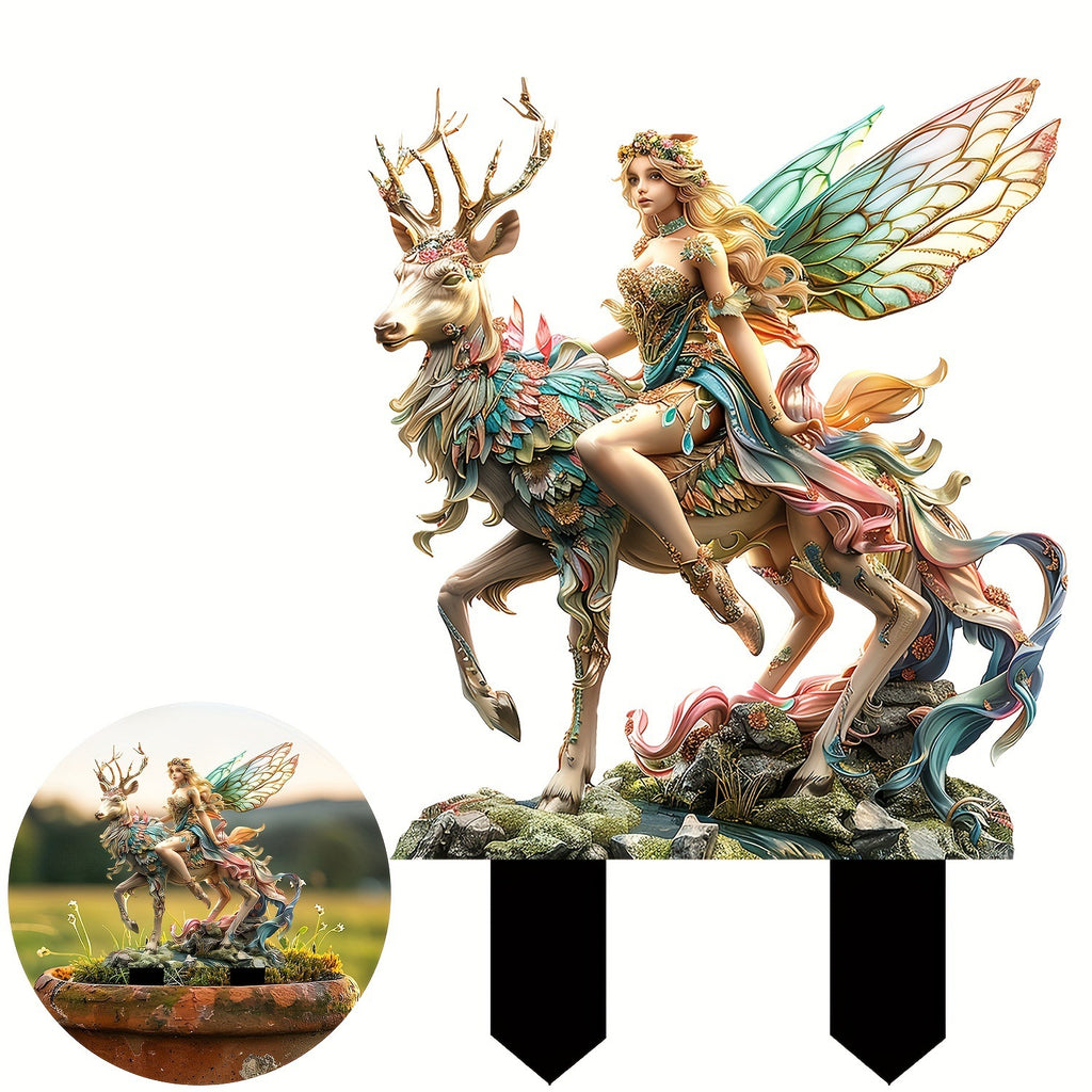 Enchanted Forest Elf & Magic Deer Acrylic Garden Stake