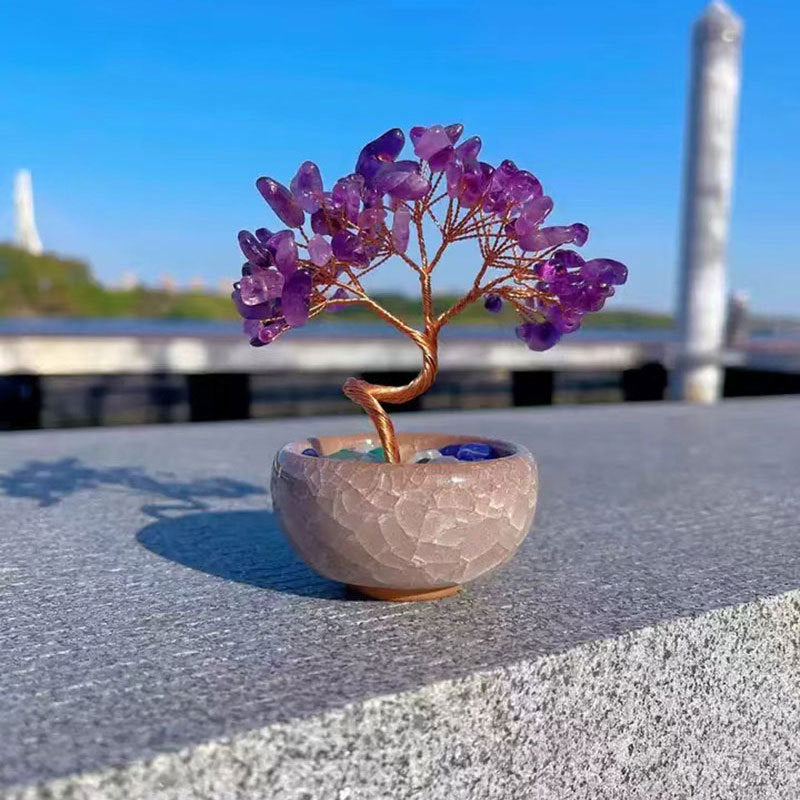 Colorful Crystal Bonsai Money Tree Decor - 4 Hues | Feng Shui Wealth Figurine