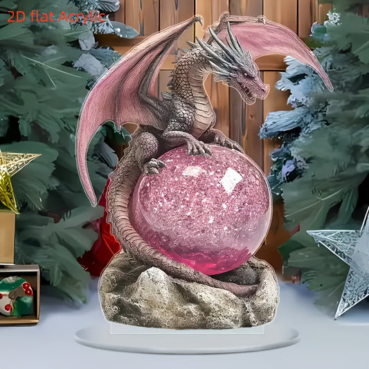 Majestic Dragon Playing Pink Pearl 2D Acrylic Decorative Ornament