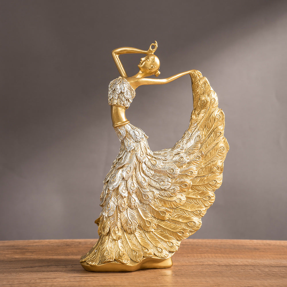 Elegant Peacock Art Figurine Dancer Statue Decorative Home