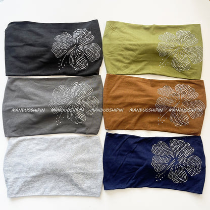 Solid Color Hot Diamond Hibiscus Flower Headband Retro Fashion Accessories