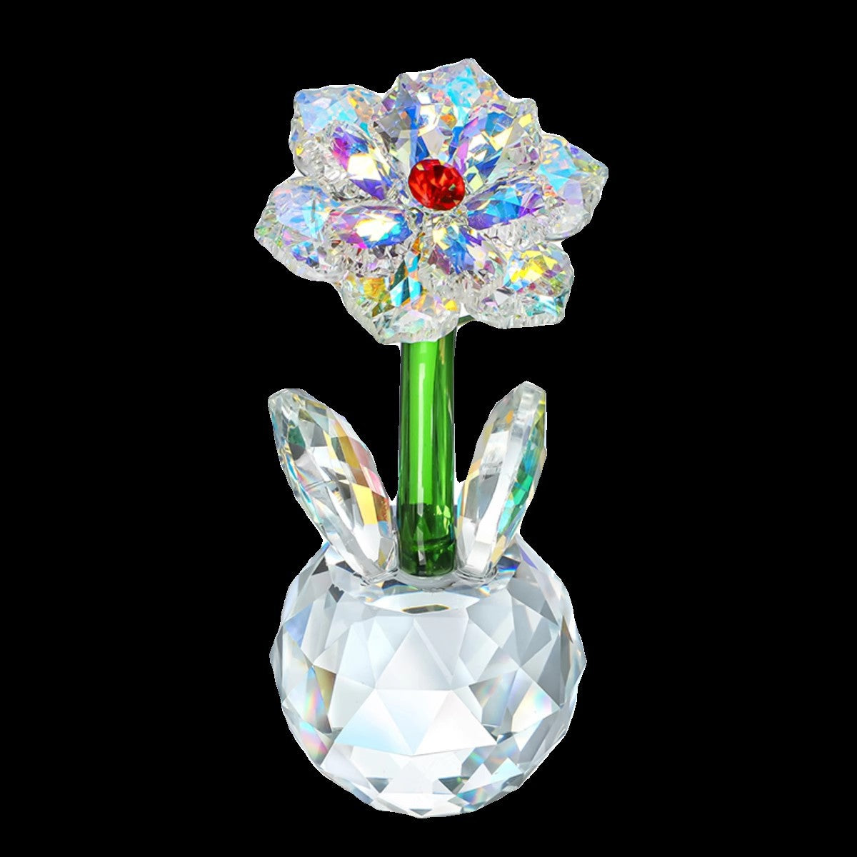 Sunflower glass ornament against a black background