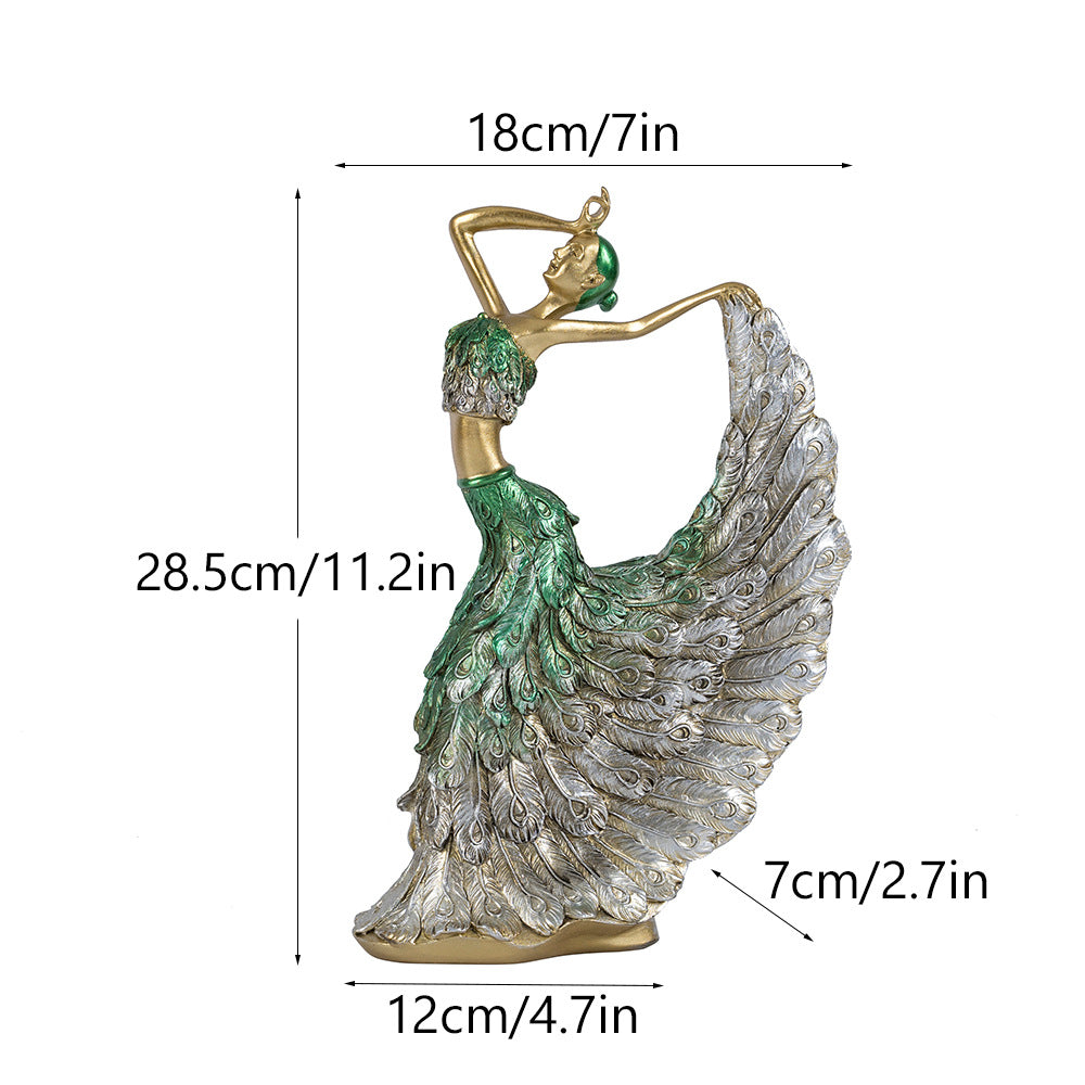 Elegant Peacock Art Figurine Dancer Statue Decorative Home