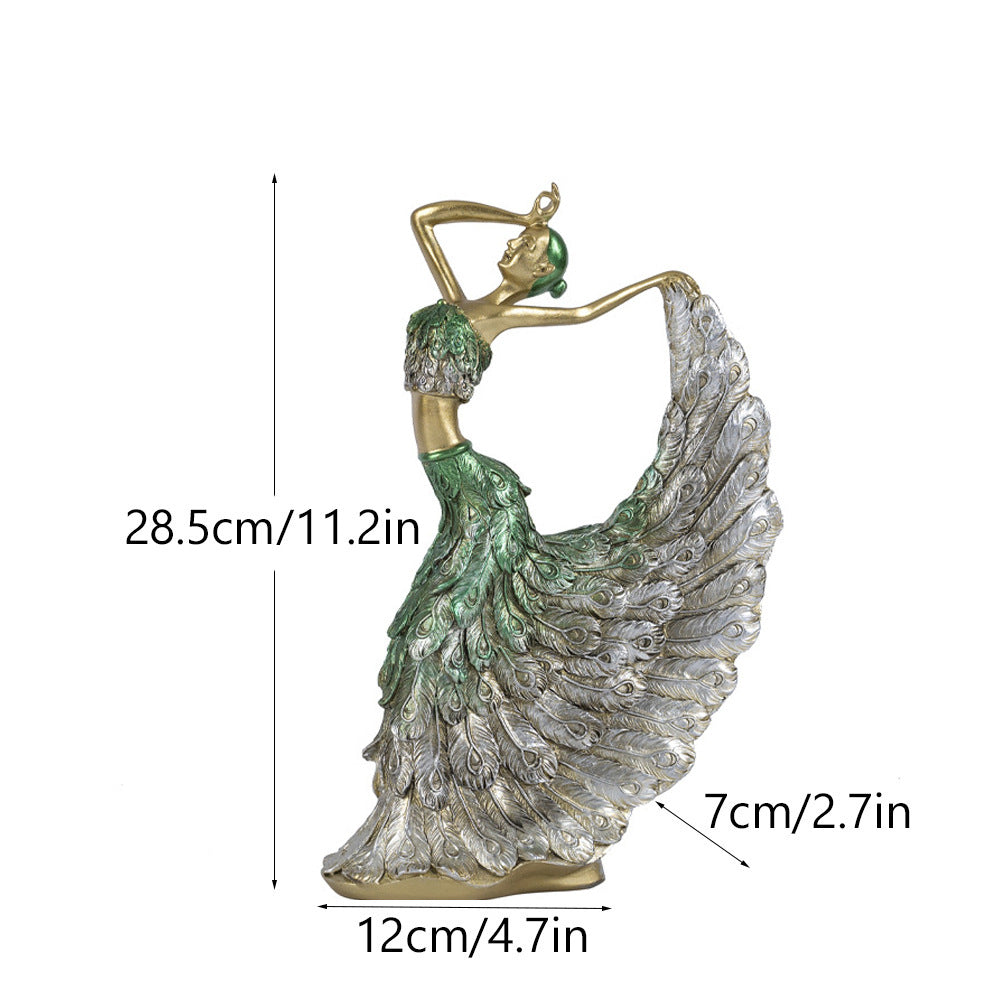 Elegant Peacock Art Figurine Dancer Statue Decorative Home