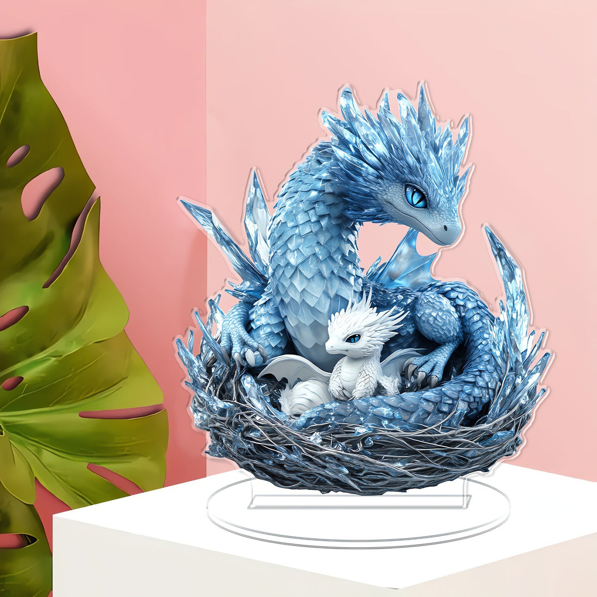Bohemian Blue & White Crystal Dragon 2D Acrylic Ornament