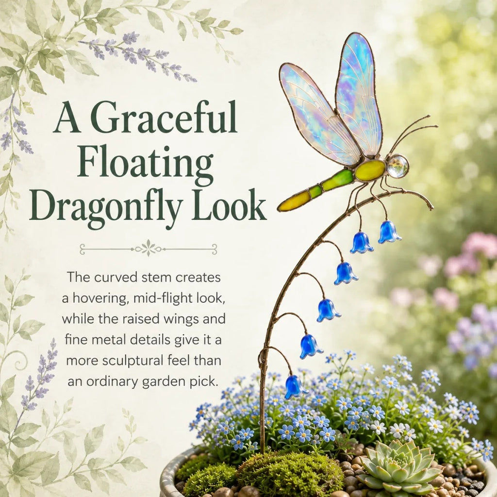 Elegant Dragonfly Bluebell Garden Ornament, Unique Outdoor Decor Gift for Garden Lovers