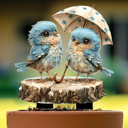 Couple Birds with Umbrella Outdoor Decor - Garden Fence & Patio Stakes