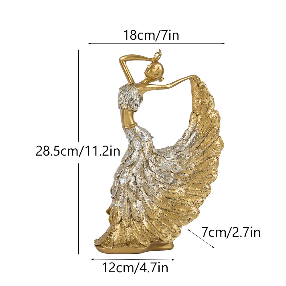 Elegant Peacock Art Figurine Dancer Statue Decorative Home