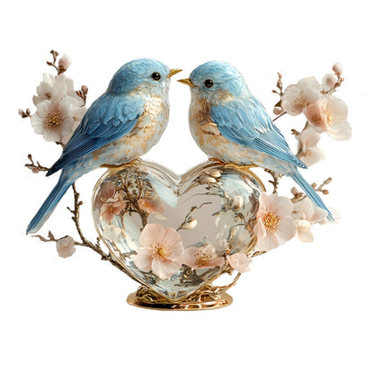 Creative Valentine’s Peach Blossom & Little Bird Crystal Heart – 2D Acrylic Home Décor