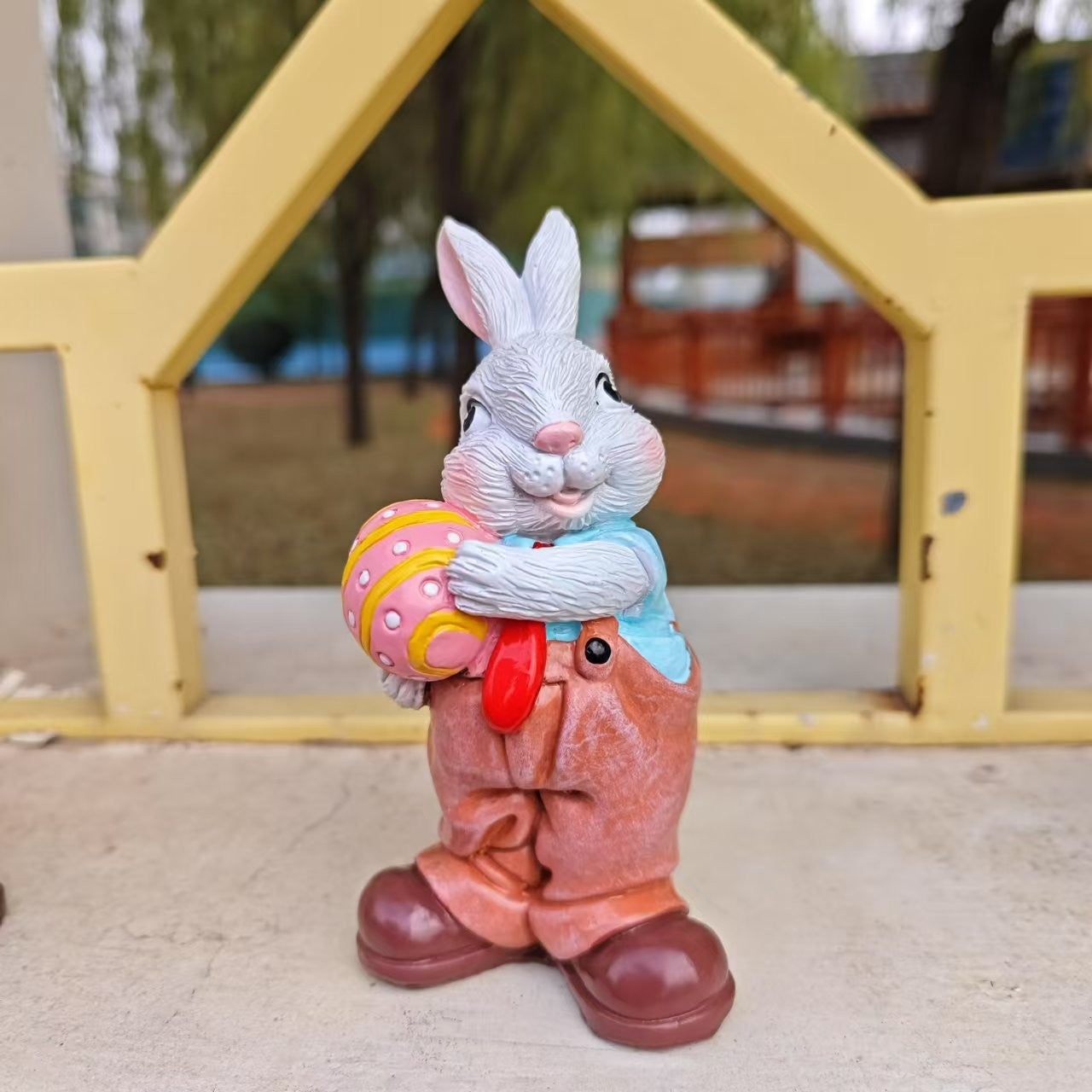 Easter- Cartoon Rabbit Holding Egg Resin Ornament for Home & Garden