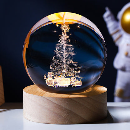 Starry Astronaut 3D Crystal Night Light - LED Illuminated Globe with Wooden Base
