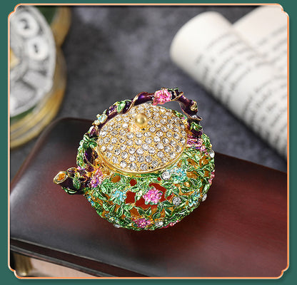 Enamel Mini Teapot Trinket Box - Handmade Jewelry Holder for Rings