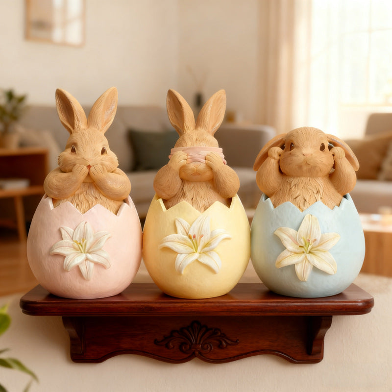 3Pcs Easter Bunny Resin Decorations - Spring Home Decor & Easter Gift