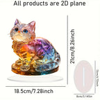 Lumi single-cat acrylic ornament dimension diagram with display base