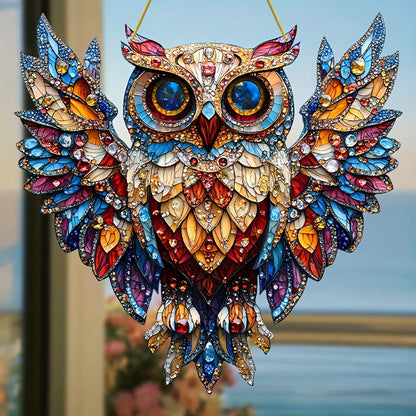Gemstone Glass Owl 2D Acrylic Decorative Pendant