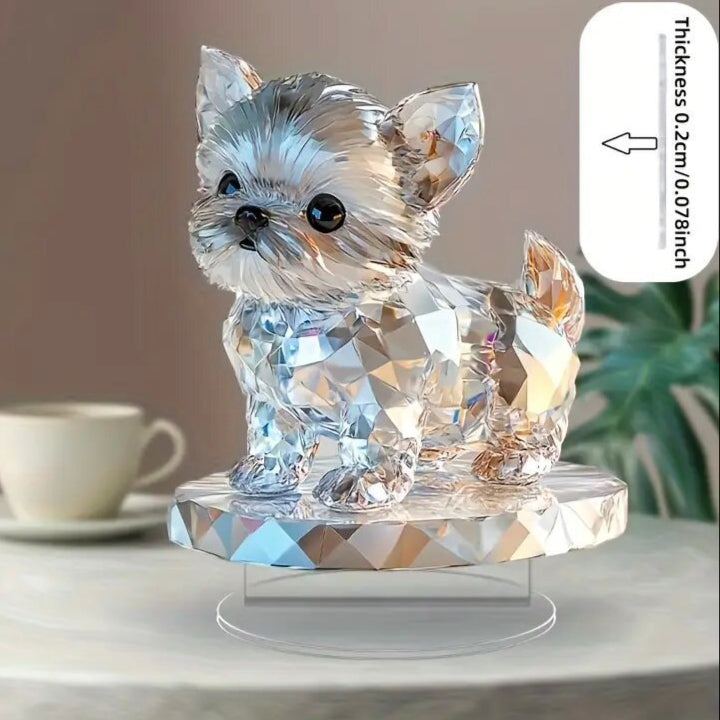Cute Crystal 2D Puppy Sculpture Charming Acrylic Decorative Ornament